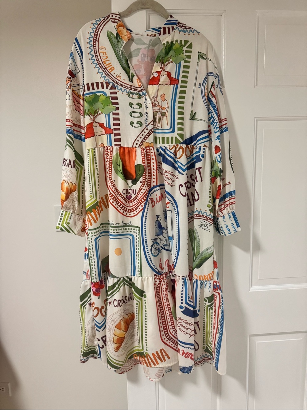 White Multi-Color Printed Tiered travel Women's Dress